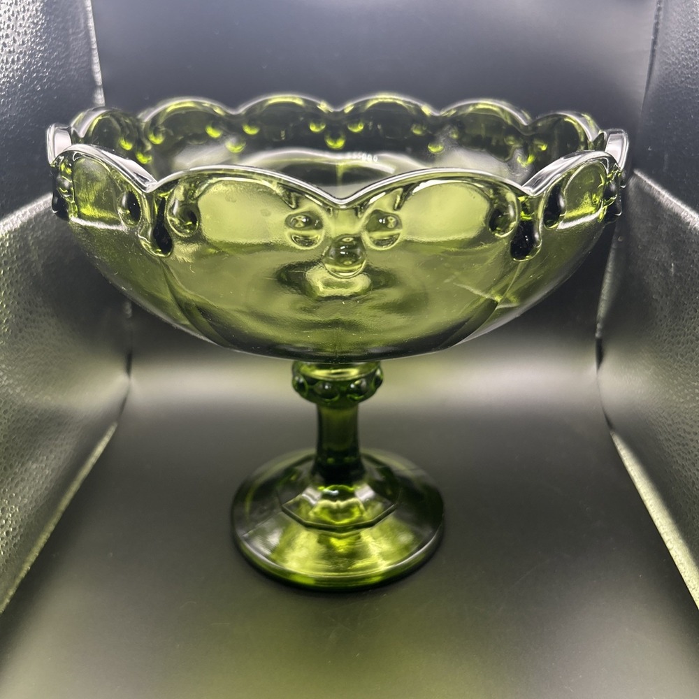 Indiana Glass Green Teardrop Compote Pedestal Bowl Vintage MCM
